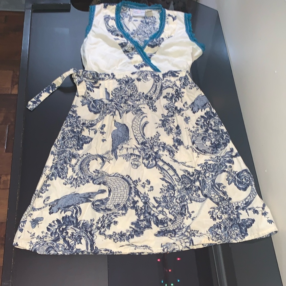 Blue,Cream,White Small Faux Wrap Dress